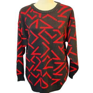 Vintage Eber 80's Red Black Geometric Scoop neck Sweater Size Large